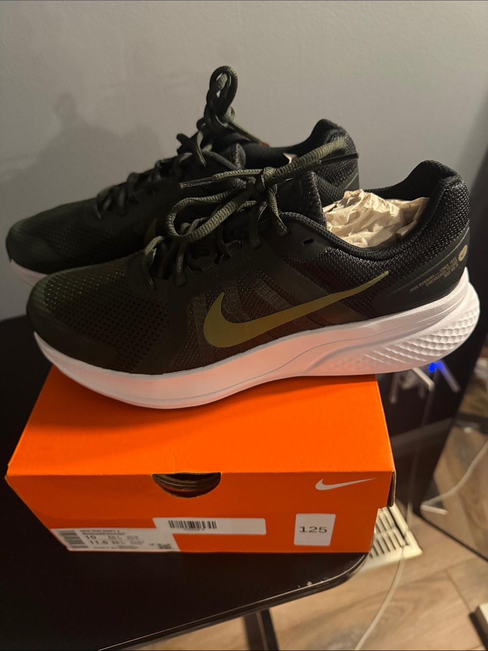 Nike Men’s Sneakers - Black with Olive Green Swoosh